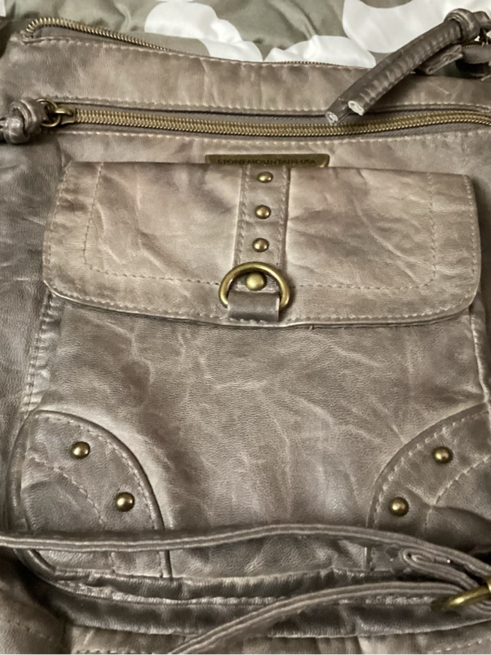 Stone Mountain Metallic Taupe Faux Leather Crossbody Bag